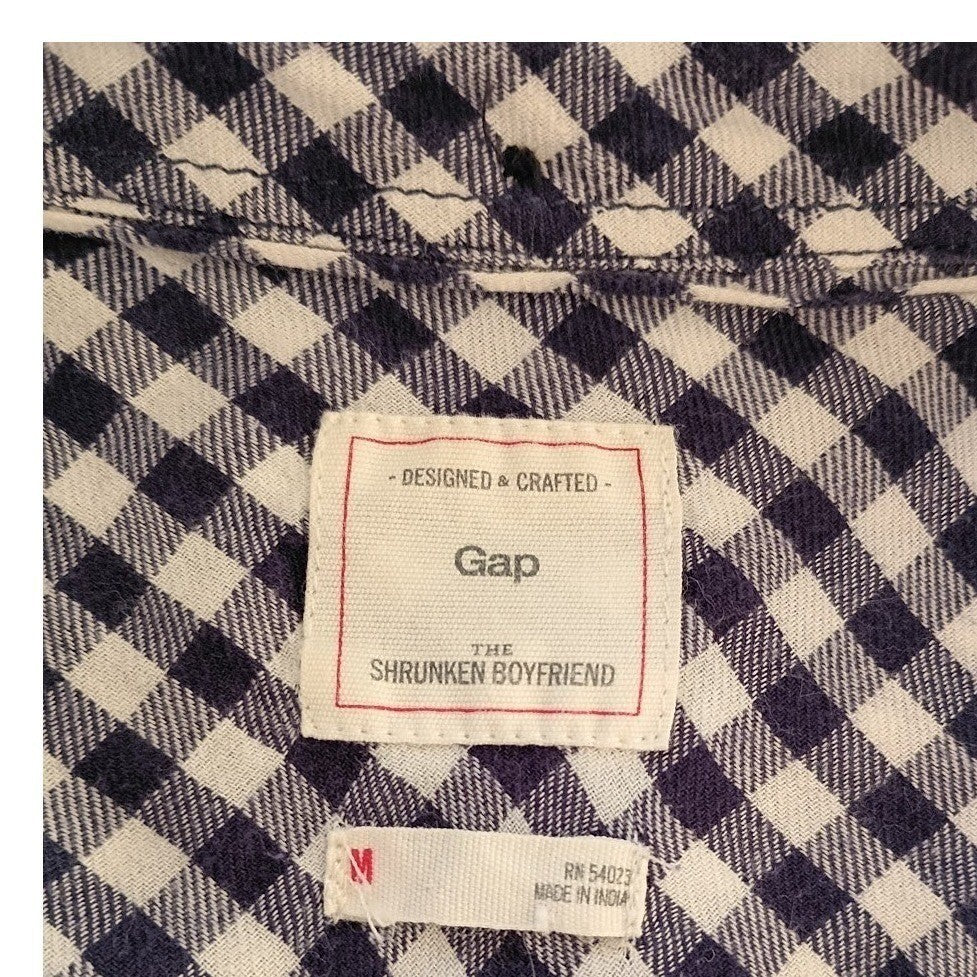 GAP Check Boyfriend Shirt Navy White Cotton Preppy Tailored M NWOT