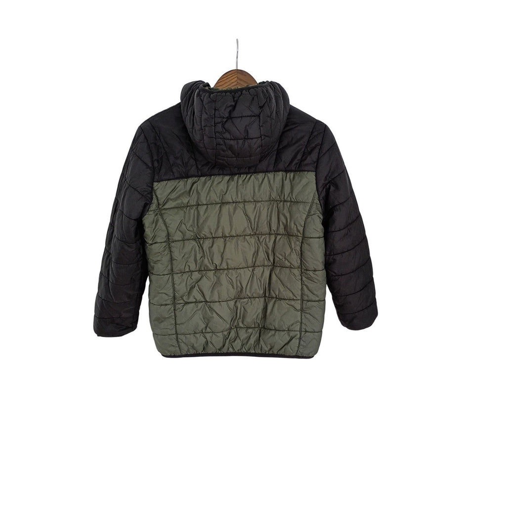 Eddie Bauer Reversible Camo Puffer Jacket Fleece Hooded Black Green Women's S