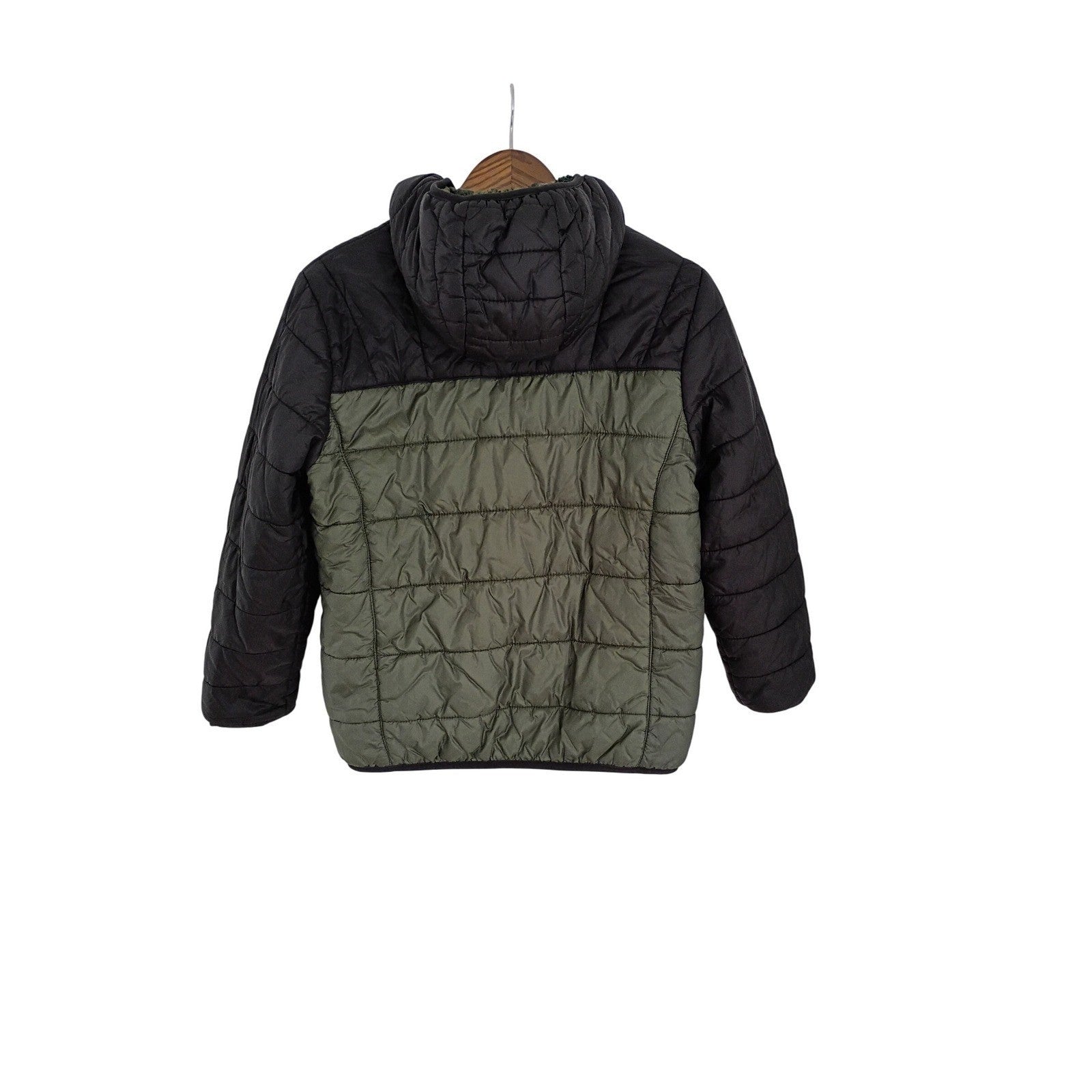 Eddie Bauer Reversible Camo Puffer Jacket Fleece Hooded Black Green Women's S