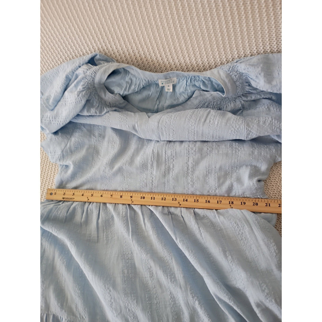 Market & Spruce Light Blue Tiered Maxi Dress XL V-Neck Flutter Sleeve Cotton Bld