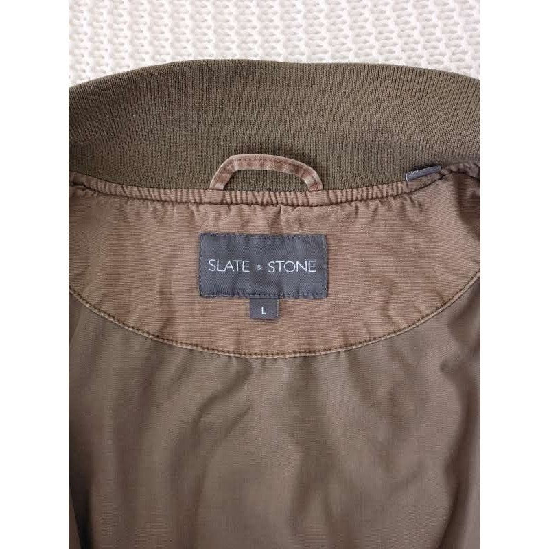 SLATE & STONE 98% Cotton Bomber Jacket Brown Full Zip Minimal Casual