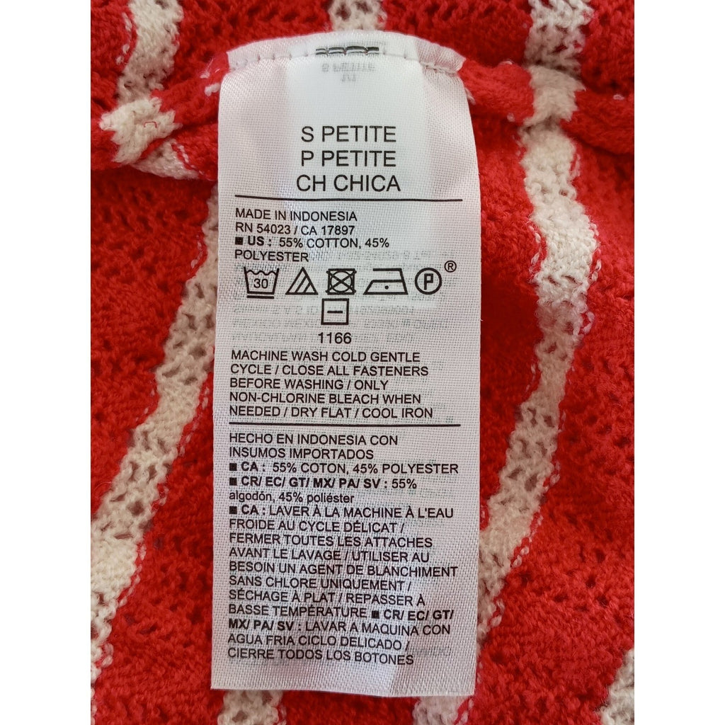 Old Navy S Petite Red White Striped Crochet Knit Button Front Cardigan Sweater