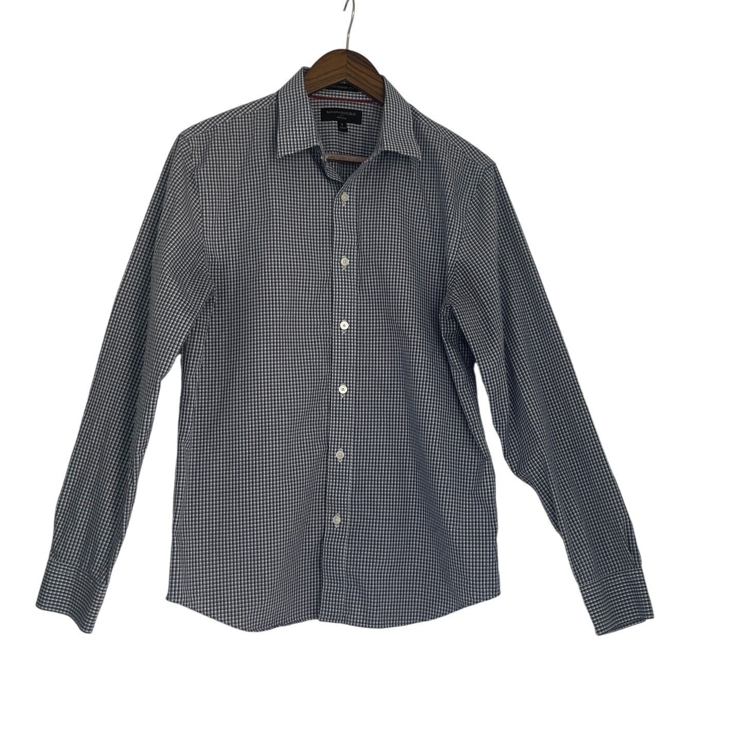 Banana Republic Untucked Fit Gingham Shirt M 100% Cotton Non-Iron Button Down