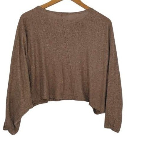 ZARA Basic Linen Blend Dolman Sleeve Cropped Sweater Brown Effortless S