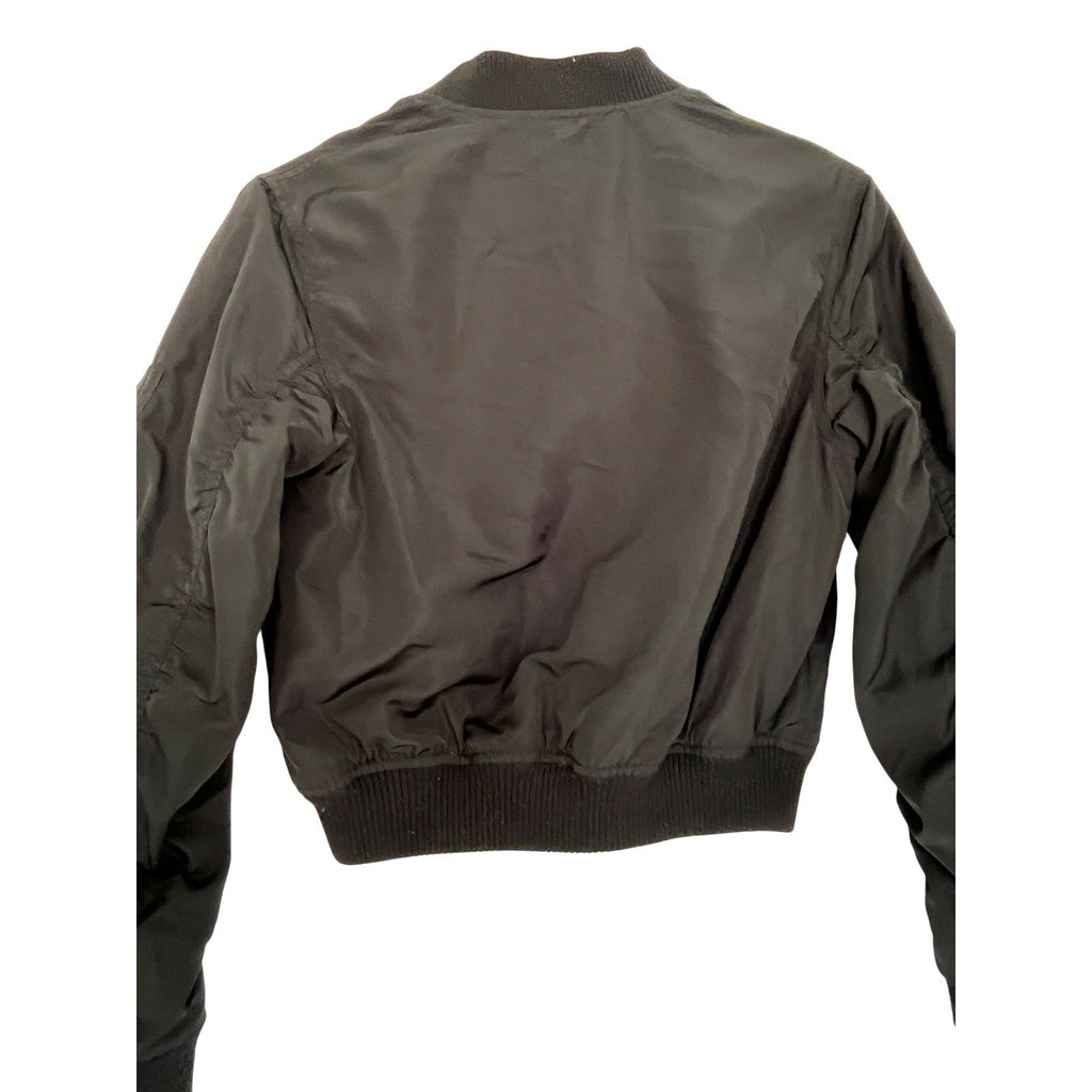 H M Black Bomber Jacket Full Zip Ring Detail Ribbed Cuffs Sz 10 11