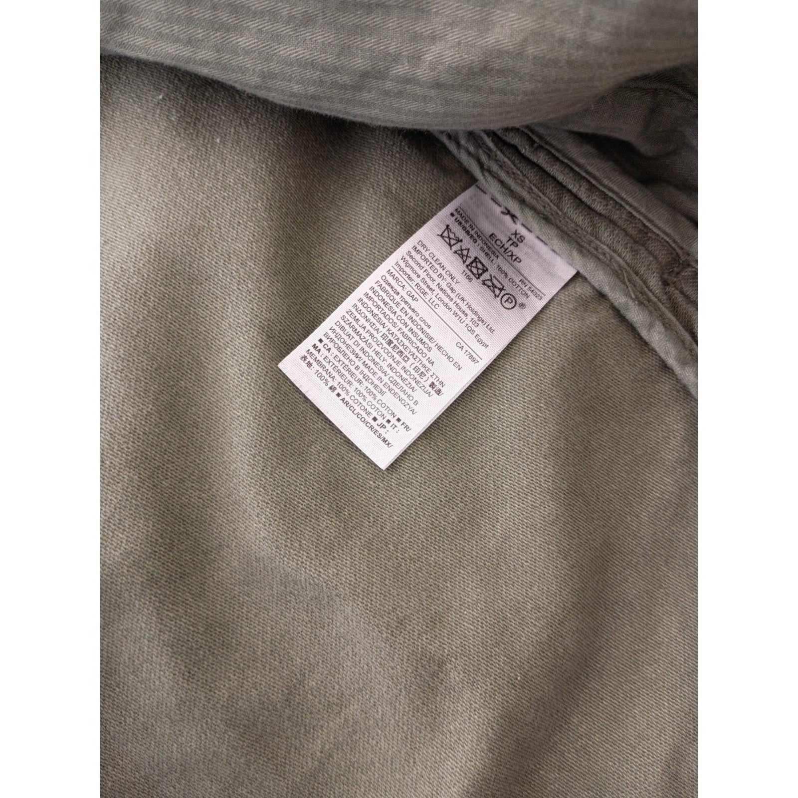 GAP Olive Green Utility Jacket Embellished Pocket Button Down Size M 100% Cotton