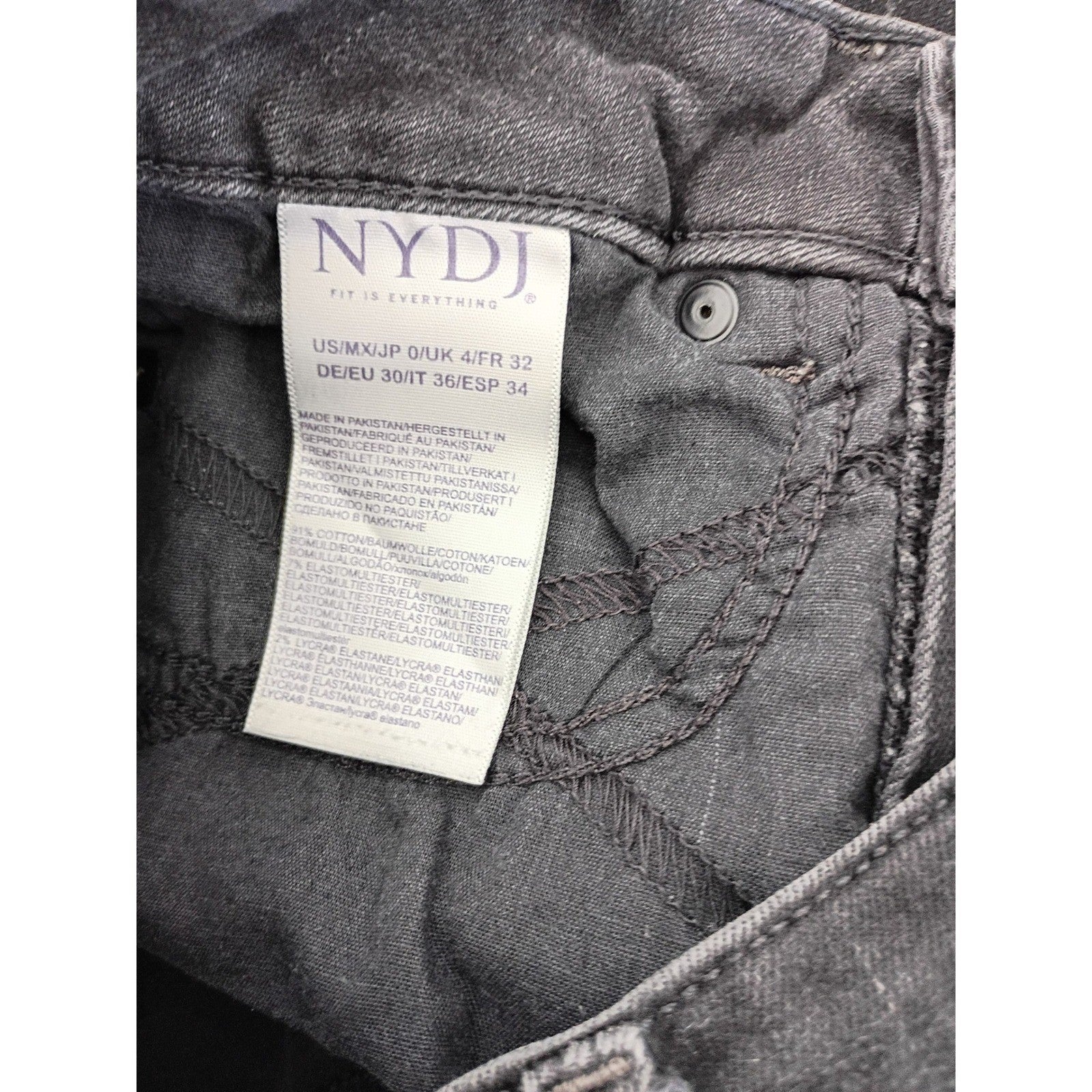 NYDJ Marilyn Straight Leg Jeans Faded Black Lift Tuck Technology 26x28 High Rise