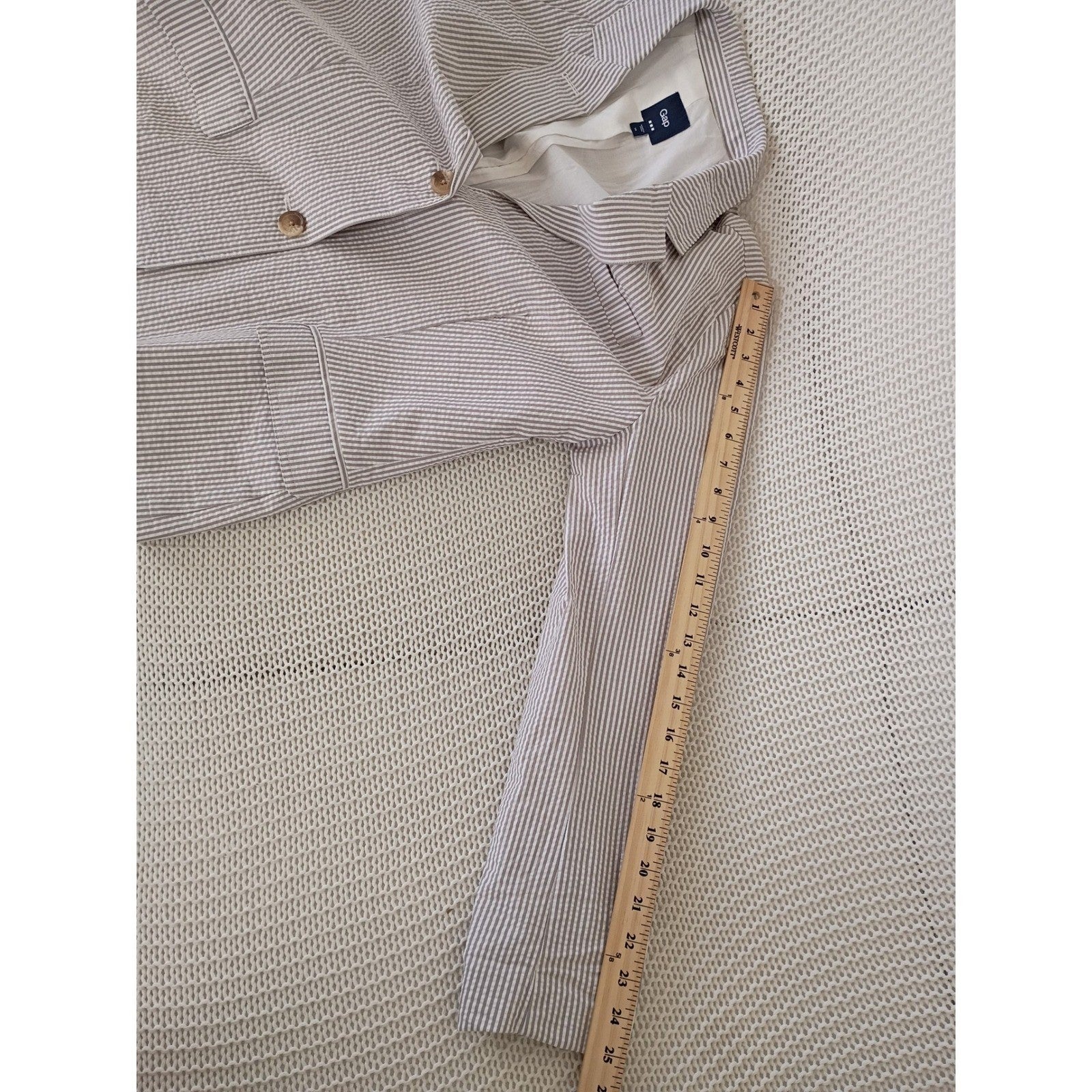Gap NWOT Navy White 100% Cotton Seersucker Striped Blazer Jacket Coastal 14