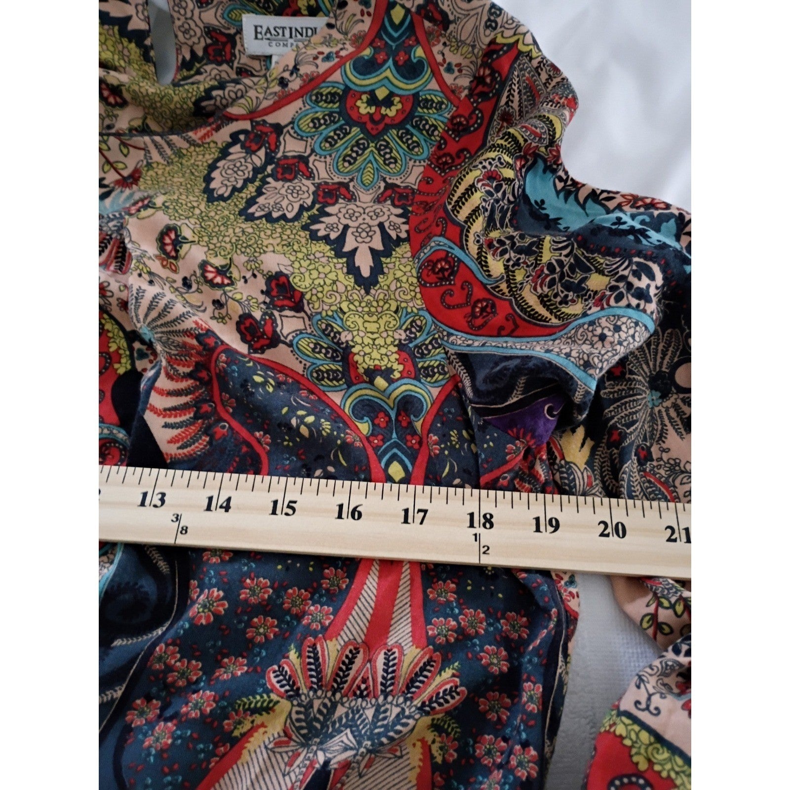EAST INDIA COMPANY Paisley Print Viscose Midi Dress 3/4 Sleeve Elastic Waist