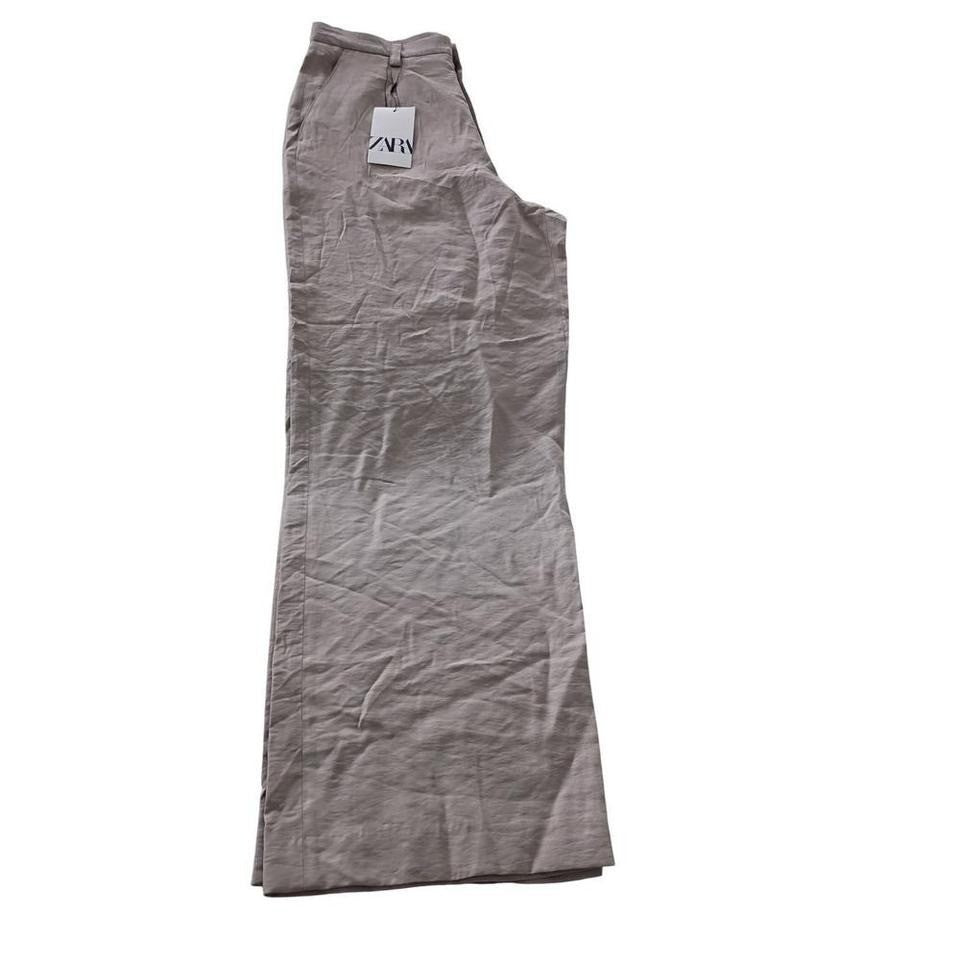 ZARA NWT Beige Linen Blend Wide Leg Trousers High Rise Button Fly 31 Minimalist