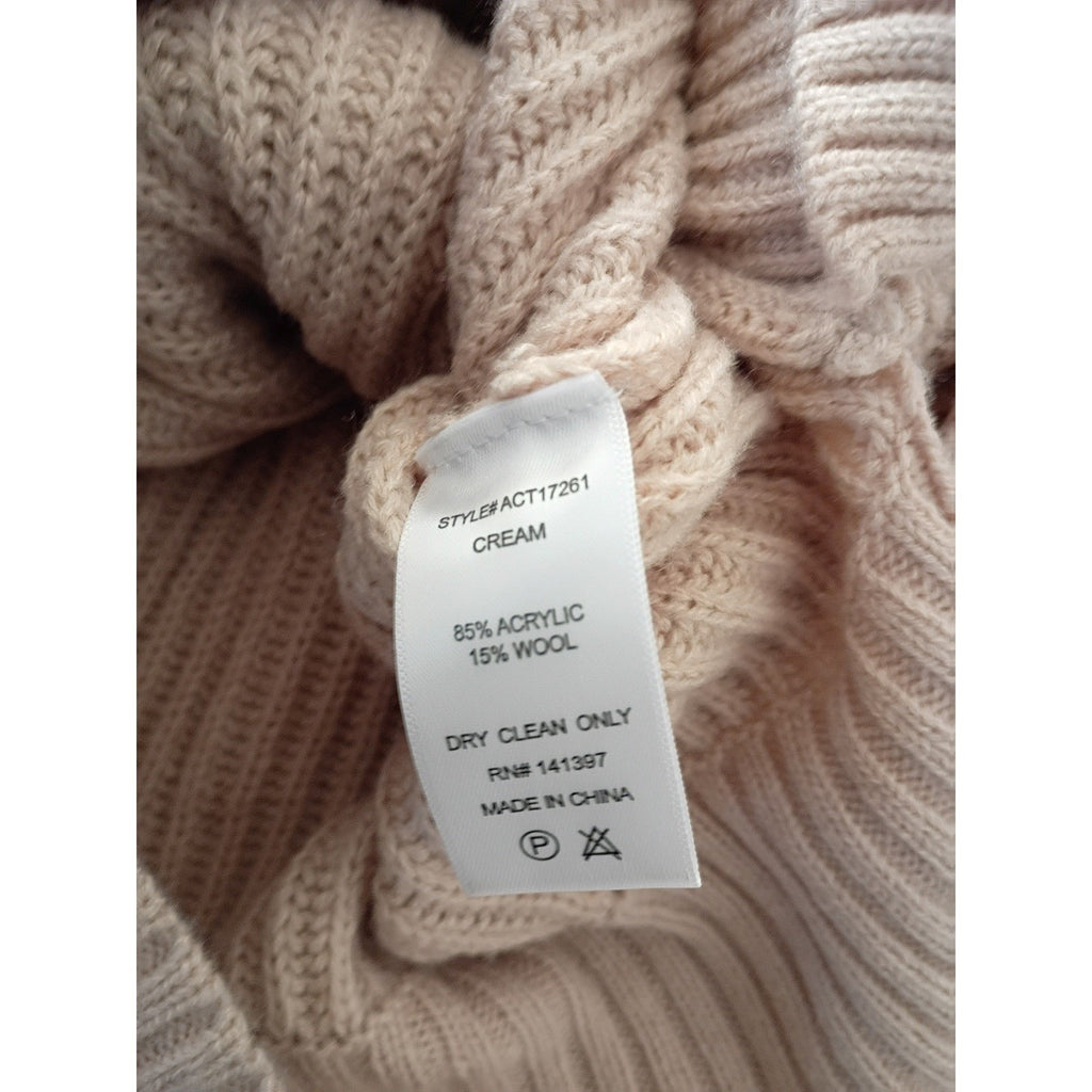 ASTR The Label Chic Elegant Cream Ribbed Mock Neck Wrap Tie Sweater Size S