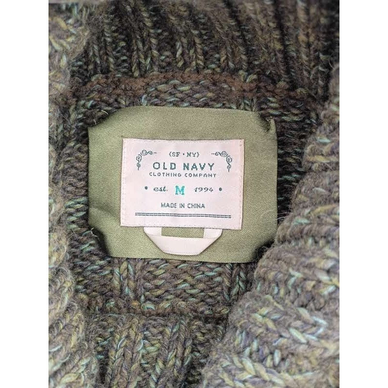 Old Navy Wool Angora Blend Cable Knit Cowl Neck Sweater Green Cozy M