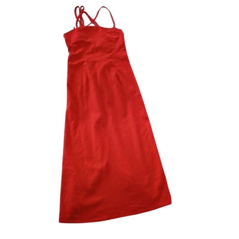 NWT Wild Fable Red Linen Blend Midi Dress Lace Up Back Cottagecore Boho Sun XS