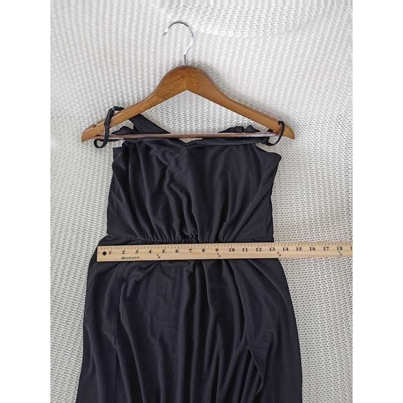 1.STATE Black Wrap Dress S NWOT Tulip Hem Midi VNeck Stretch Cocktail Minimalist