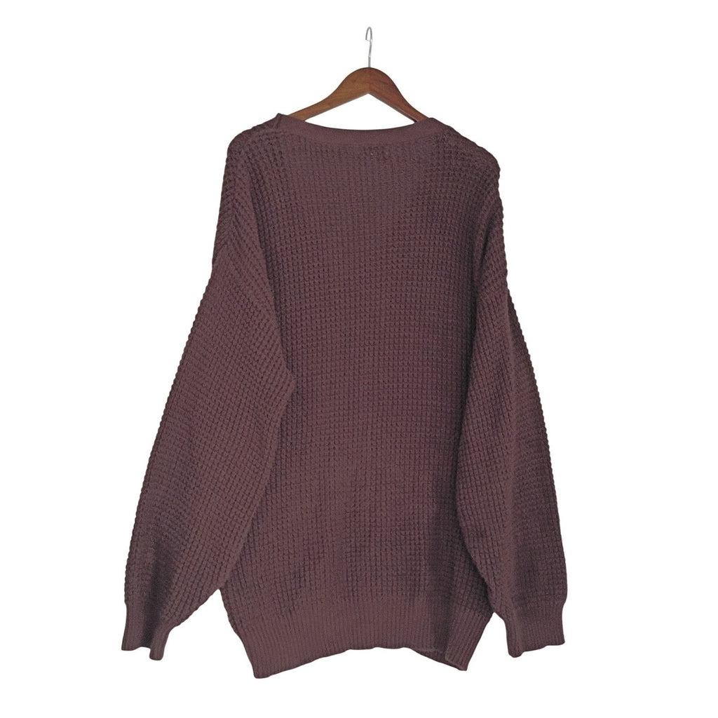 Qualfort Brown Oversized Waffle Knit Button Cardigan 100% Cotton Plus Size 2XL