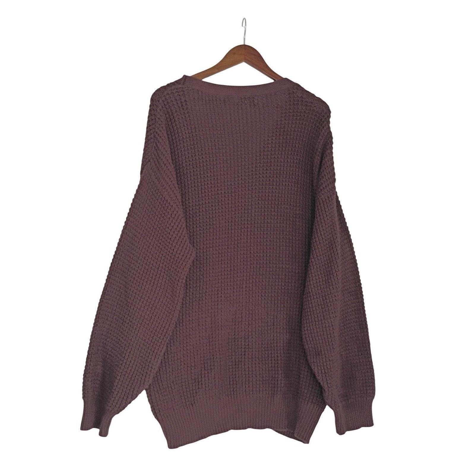 Qualfort Brown Oversized Waffle Knit Button Cardigan 100% Cotton Plus Size 2XL