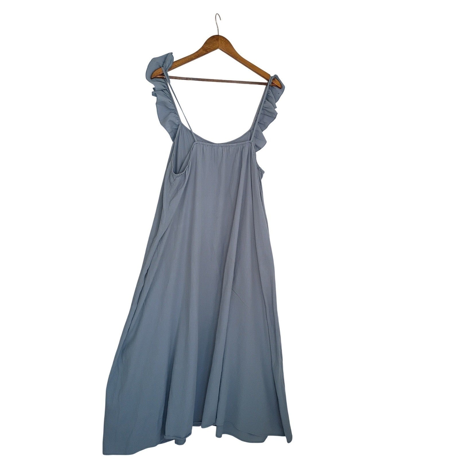 98% Cotton L/XL Maxi Dress ZEXXXY Blue Ruffle Strap Square Neck Slveless Coastal