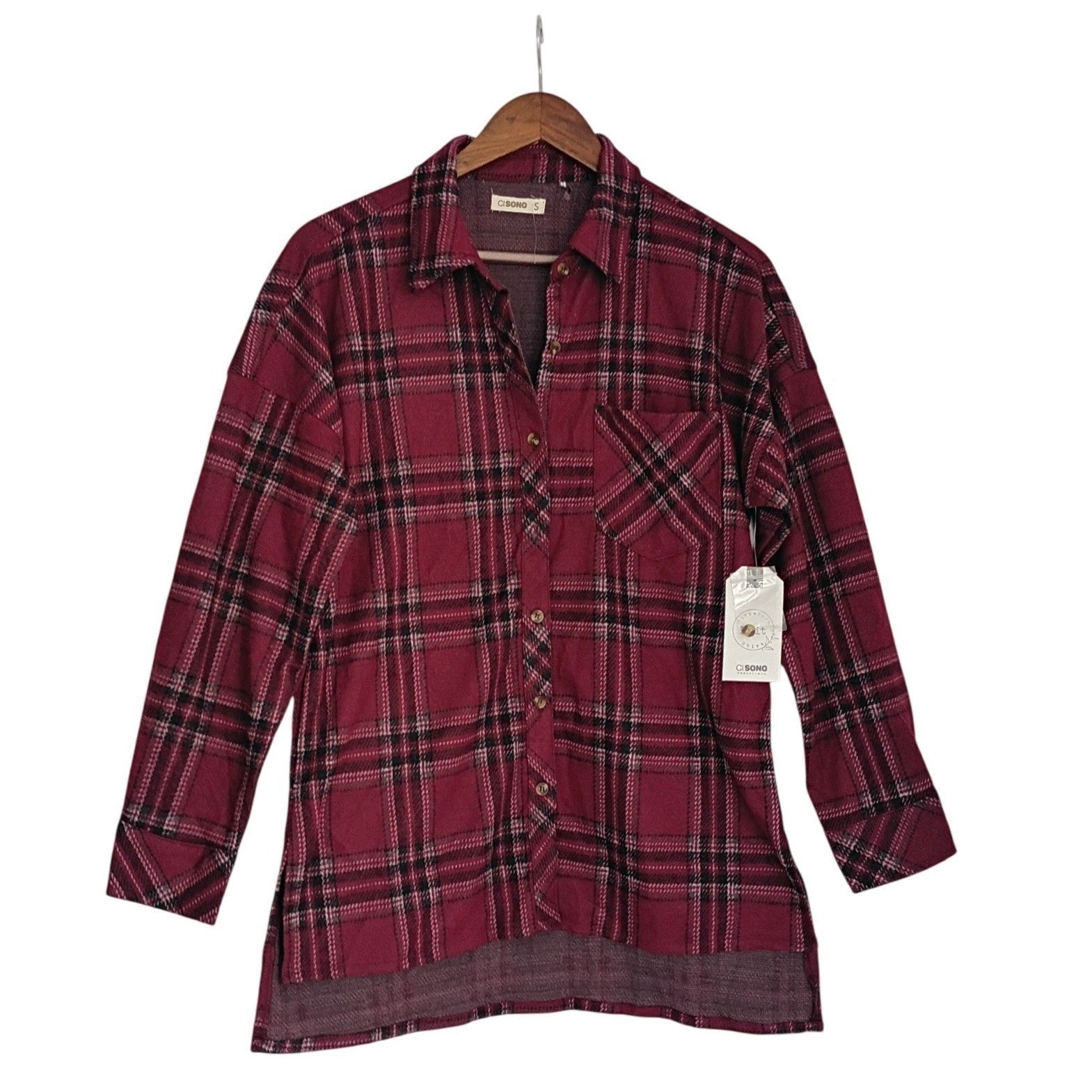 Ci Sono NWT Plaid Button Up Casual Shirt Brushed Knit Long Sleeve Mens S