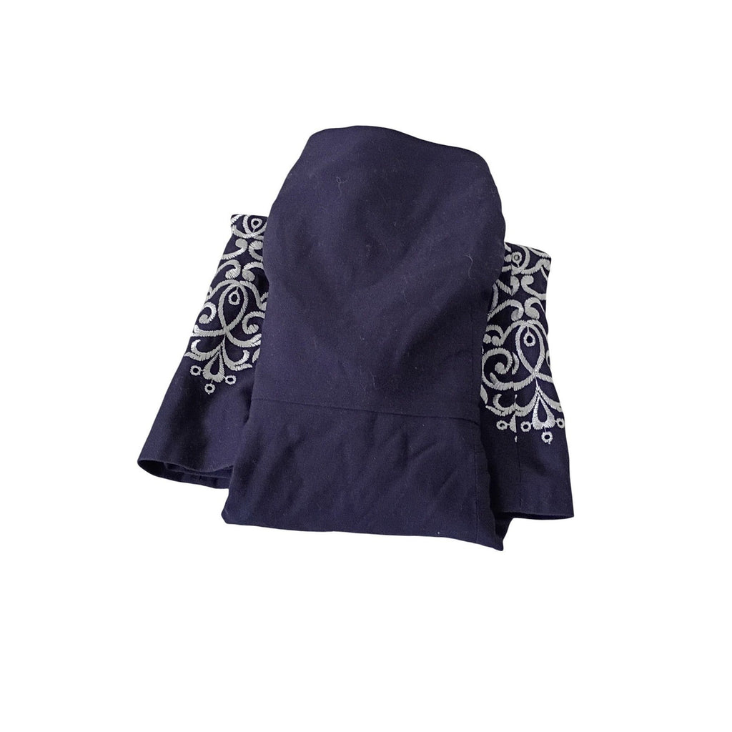 Ann Taylor Navy Blue Strapless Embroidered A-Line Dress Small 100% Cotton Summer