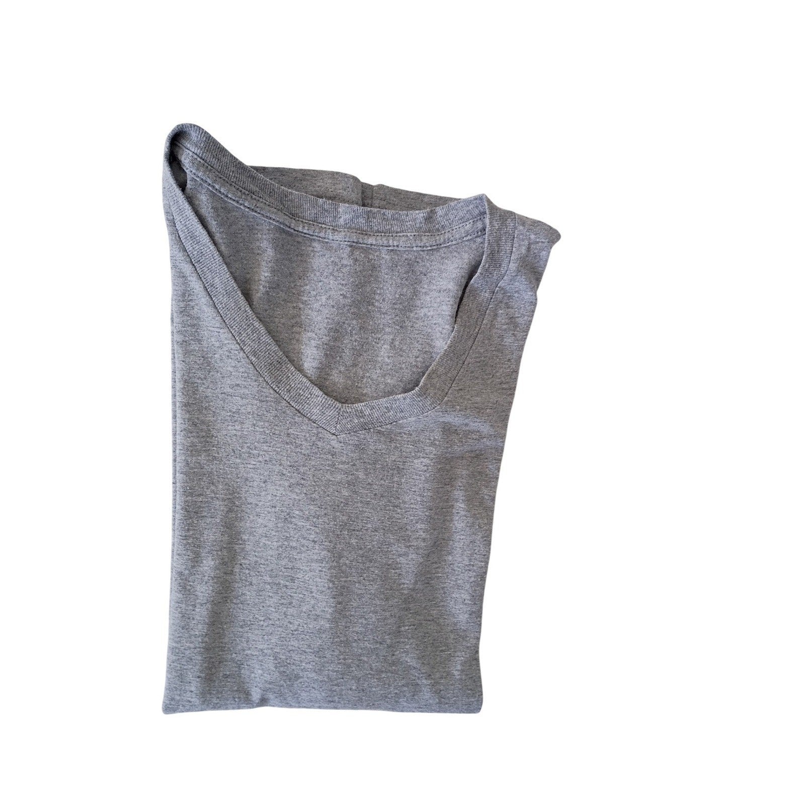 Soft Heather Grey Cotton V-Neck Long Sleeve T-Shirt Slim Fit Basic Tee W-Small
