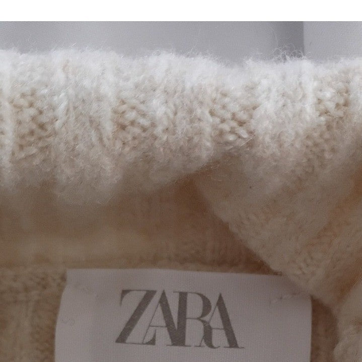 Zara NWT Cream Ribbed Cropped Turtleneck Sweater Long Sleeve Minimalist S XS