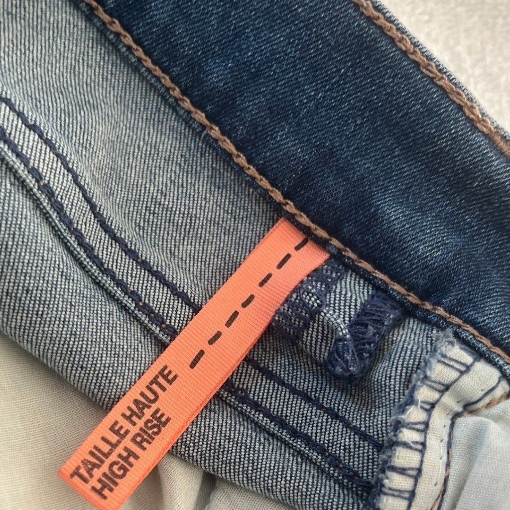 Garage High Rise Skinny Jeans Dark Wash Distressed Raw Hem 26x27 Y2K Aesthetic