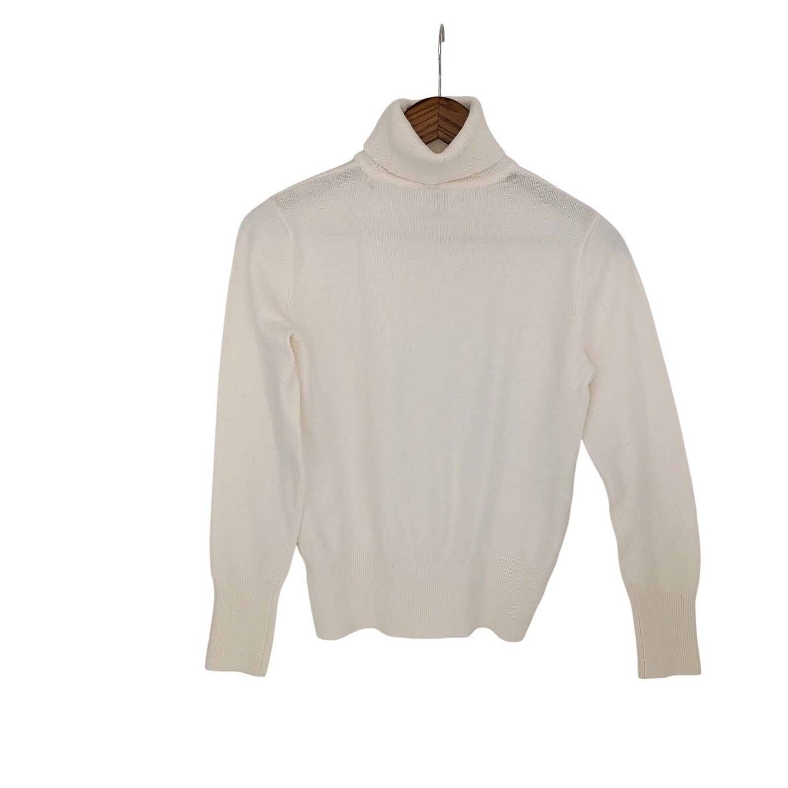 JM Collection Petite Ivory Turtleneck Sweater Button Cuffs Pullover Size P S