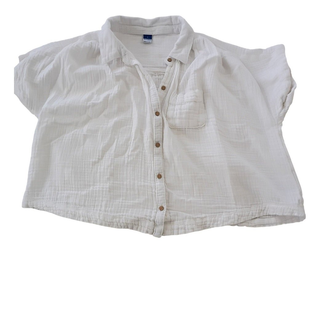 Old Navy White Double-Weave Gauze Shirt S 100% Cotton Coastal Chic