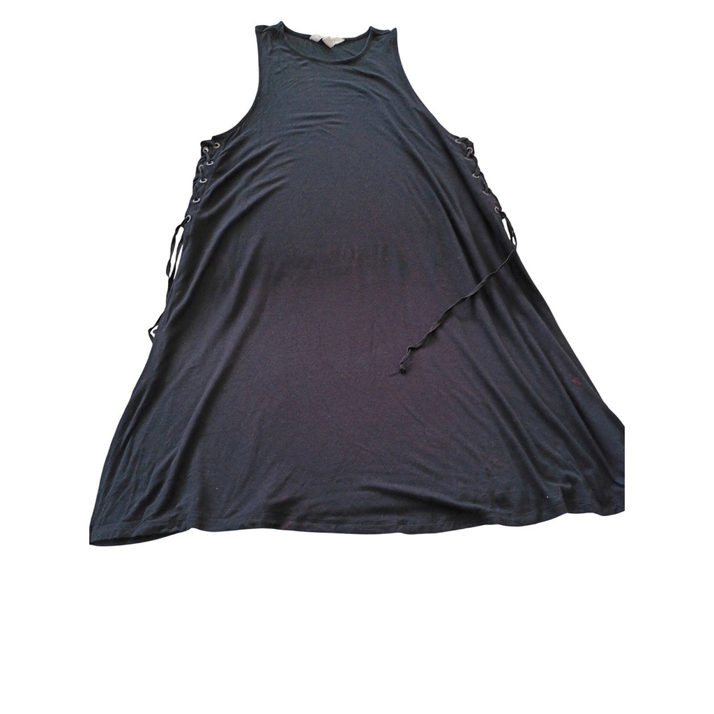Black Sleeveless Trapeze Dress Minimalist Shift Midi Womens Size L