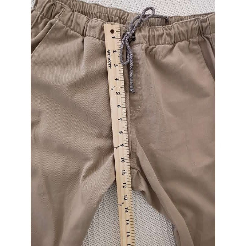 Free World Clothing 100% Cotton Cargo Jogger Pants Tan Drawstring Size Medium