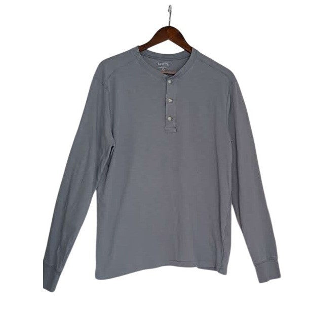J.Crew Blue Henley Shirt Long Sleeve Re-Imagined Cotton Top Classic Casual L