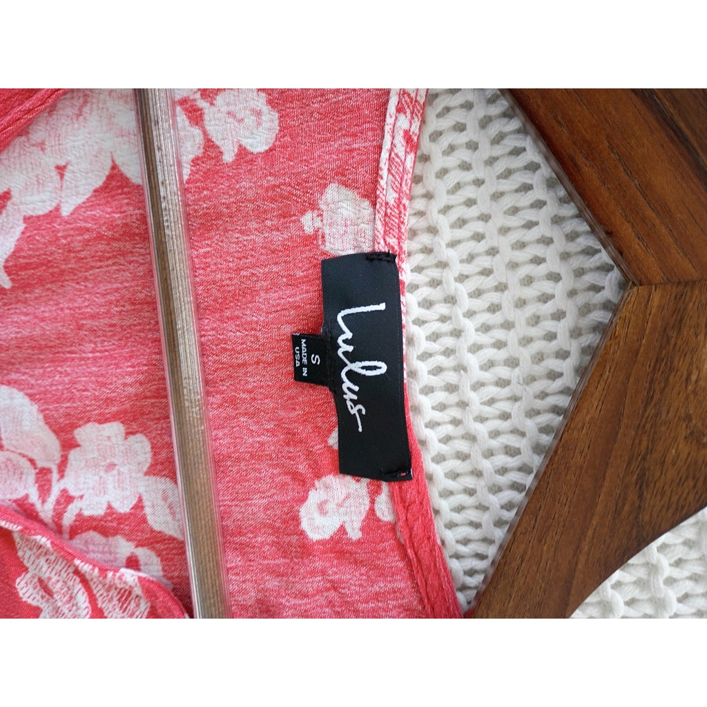 Lulus Coquette Red White Floral Tie Front Crop Top Puff Sleeve Milkmaid S
