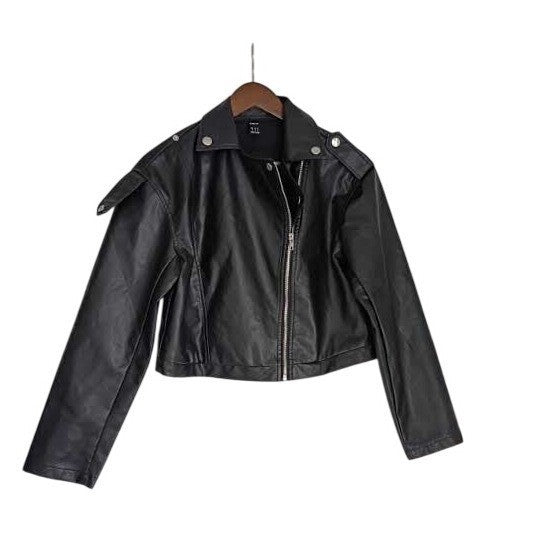 SHEIN Moto Jacket S Black Faux Leather Asymmetrical Zip Biker Goth Luxe Coat