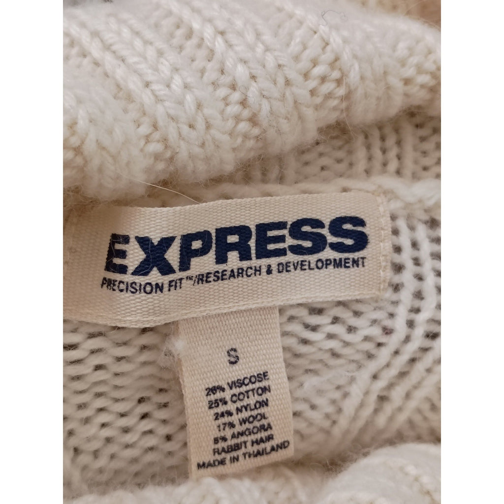 Express Y2K Ivory Ribbed Turtleneck Sweater Wool Angora Pointelle Coquette XS