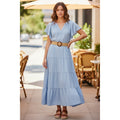 Market & Spruce Light Blue Tiered Maxi Dress XL V-Neck Flutter Sleeve Cotton Bld
