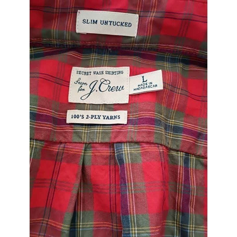 J Crew Red Plaid Slim 100% Cotton Untucked Secret Wash Shirt Mens L Everydaywear