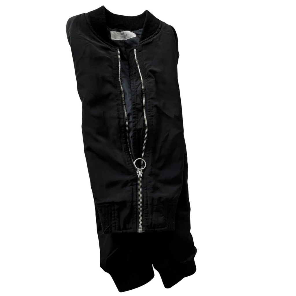 H M Black Bomber Jacket Full Zip Ring Detail Ribbed Cuffs Sz 10 11