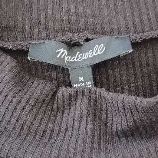 Madewell Black Ribbed Mock Neck Dress M Long Slve A-Line Mini Minimalist Stretch
