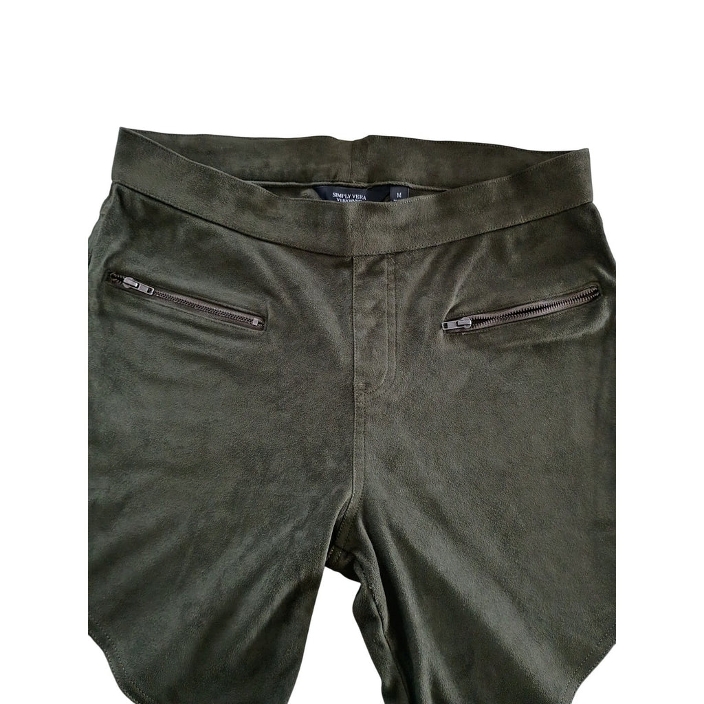 Simply Vera Wang Faux Suede Moto Leggings Pants Olive Green Size M