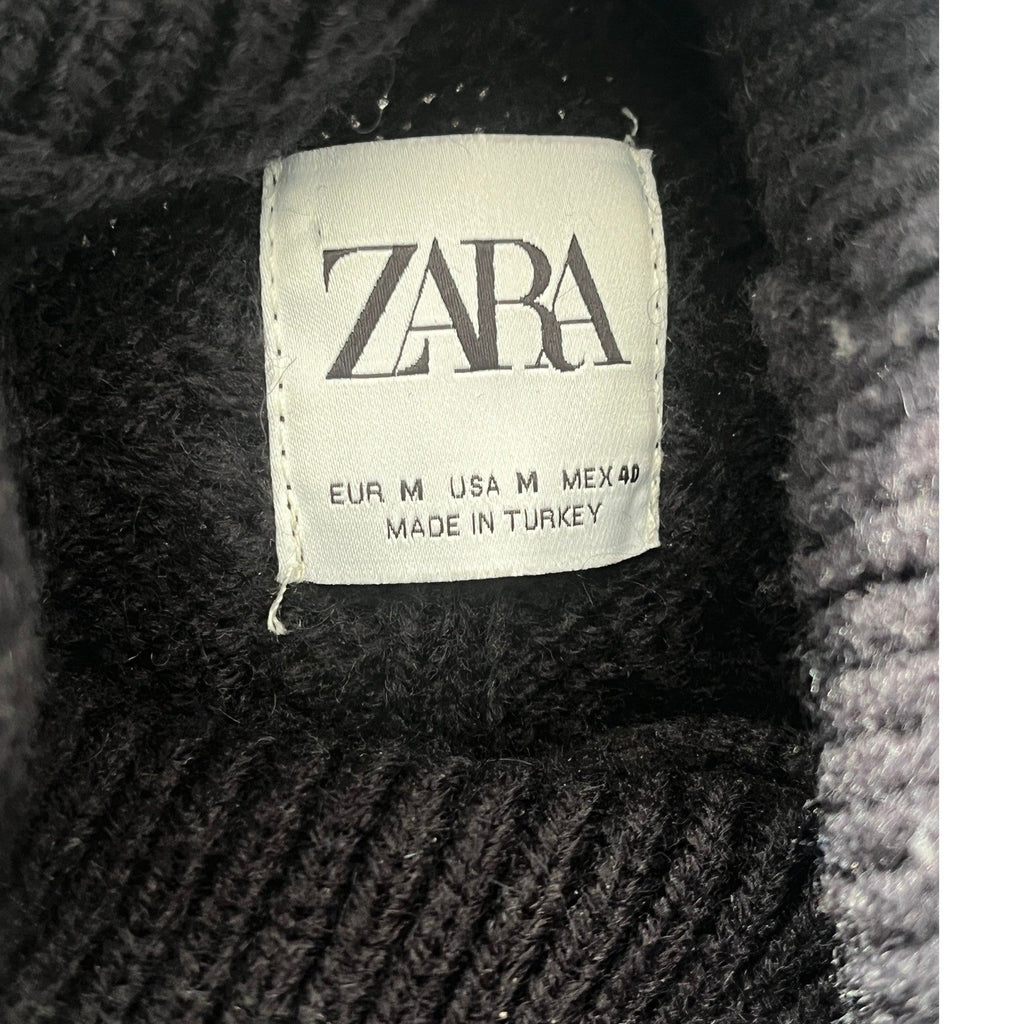 ZARA Black Cable Knit Fisherman Turtleneck Sweater 20% Wool Chunky Warm Winter M