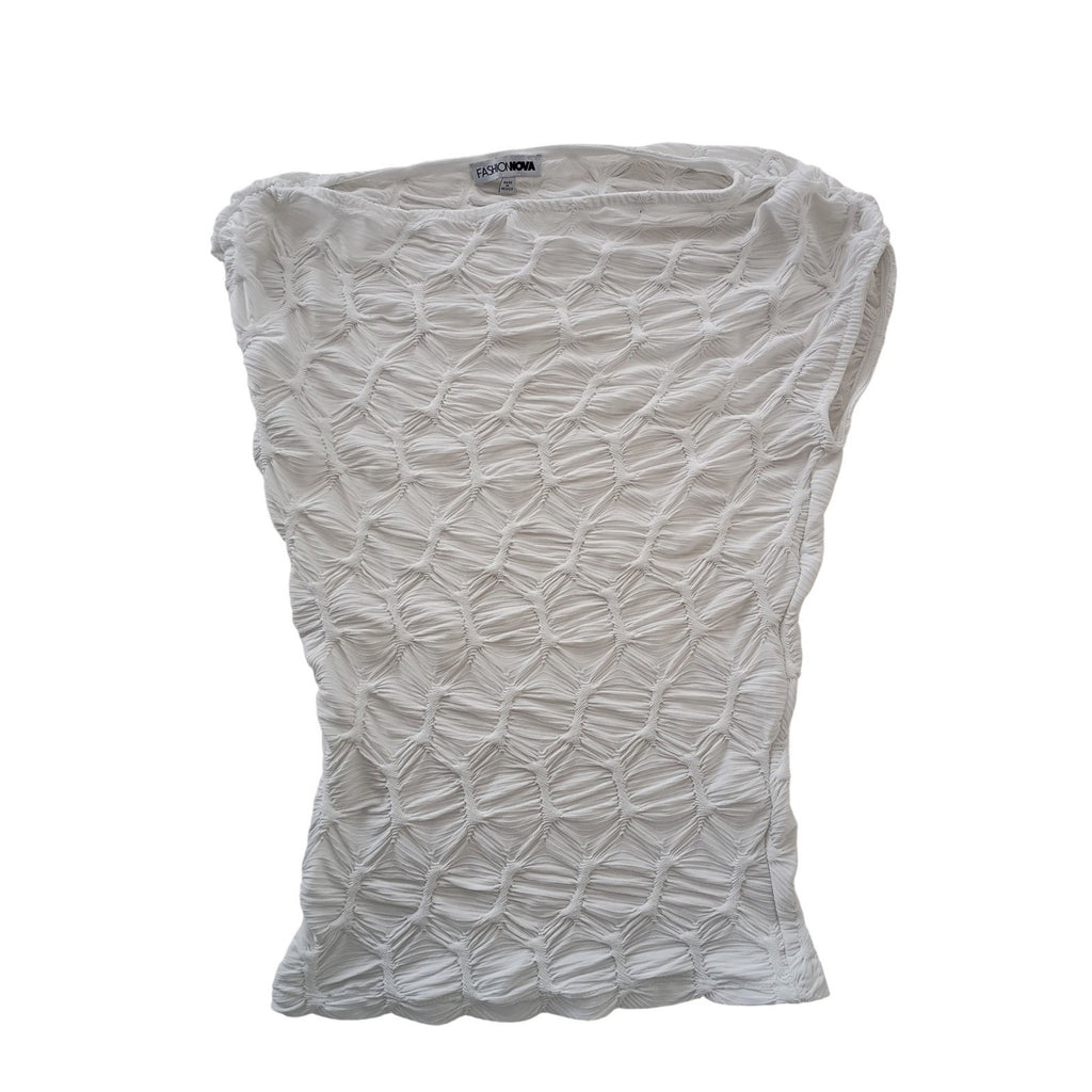 Fashion Nova White Ruched Textured Crop Top Sleeveless