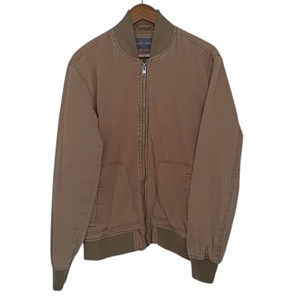 SLATE & STONE 98% Cotton Bomber Jacket Brown Full Zip Minimal Casual