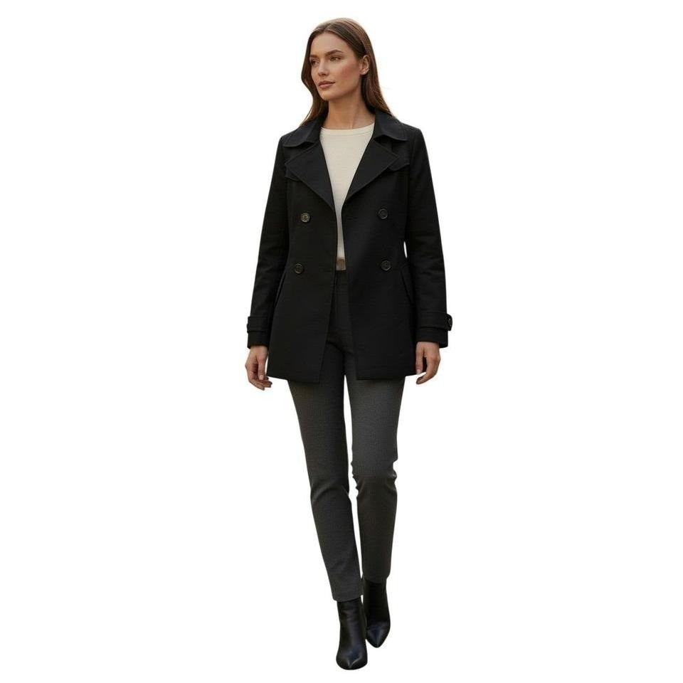 Broadcast Black Double Breasted Peacoat Jacket Size S Minimalist Cotton Trench