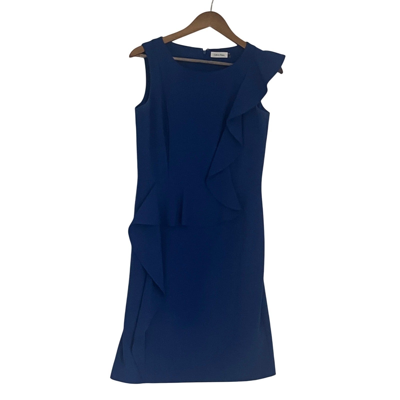Calvin Klein Royal Blue Ruffle Sheath Dress Fits S