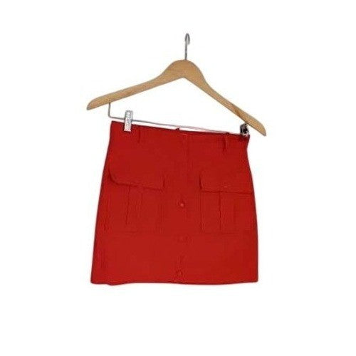 Idem Ditto XS Red Linen Cargo Mini Skirt High Waist Button Front Utility Pockets