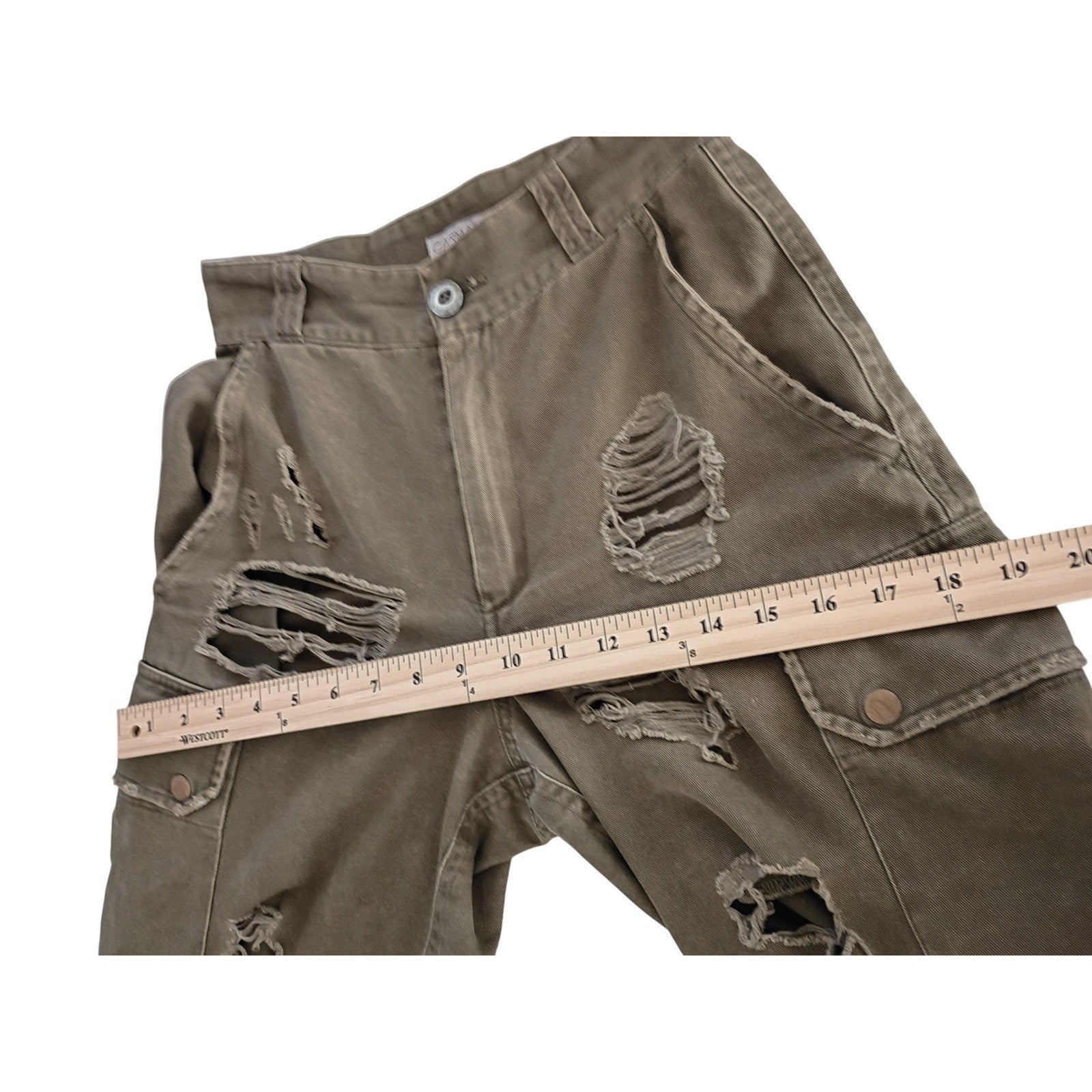 CARMAR CARMAR Olive Green Distressed Cargo Pants Size 26 VTG Grunge Style