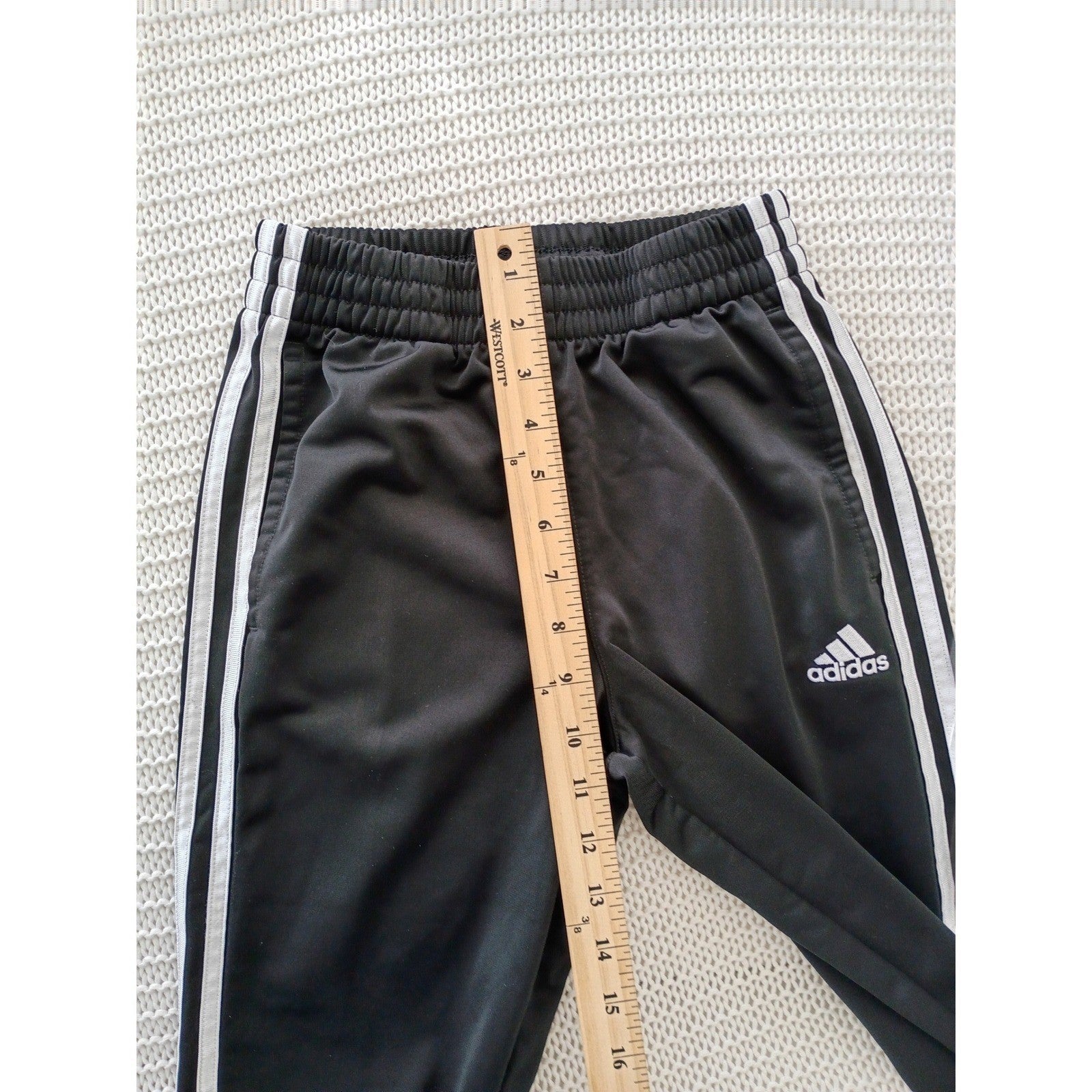 Adidas Youth 10/12 Track Pants Black White 3 Stripe Joggers Fits Women Petite S