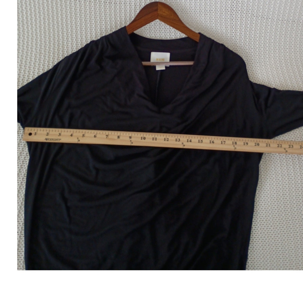 Maeve Anthropologie Black Ruched Draped V-Neck Long Sleeve Blouse S/M Minimalist
