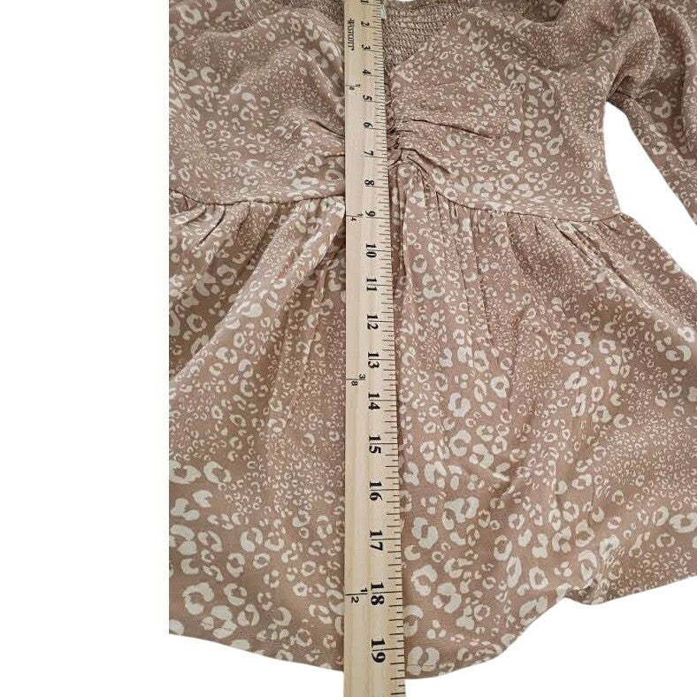 Japna Leopard Print Smocked Peplum Top M NWT Square Neck Long Slve Peasant Boho
