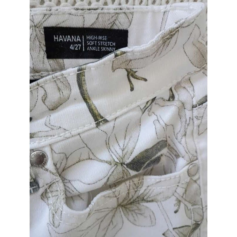 Buffalo David Bitton Havana High Rise Floral Skinny Jeans 27x25 White Grn Ankle